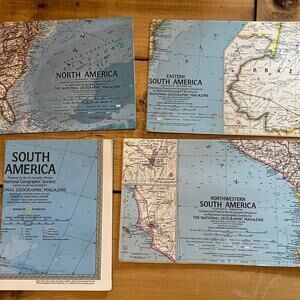 Lot of 4 Vintage National Geographic Maps of South and North America.